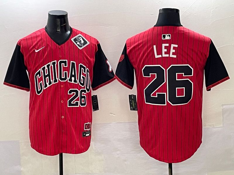 Men Chicago White Sox #26 Lee Red Stripe Joint Name Nike 2025 MLB Jersey style 35